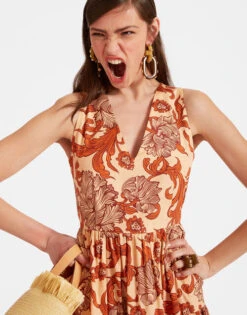 Sleeveless Big Dress V-Neck Reef Pale Pink In Summer Poplin -Fashion Clothing DRE0787COT039REE01 PI02 3