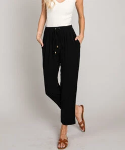 Drawstring Soft Linen Pants -Fashion Clothing Drawstring Soft Linen Pants BLACK 3 58425.1710520757