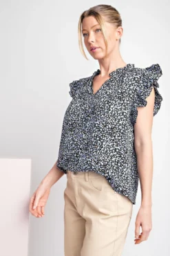 EE:Some Ruffle Sleeve Tie Neck Blouse 9 EE:Some Ruffle Sleeve Tie Neck Blouse -Fashion Clothing EE Some Ruffle Sleeve Tie Neck Blouse BLACK 2 95753.1713804591