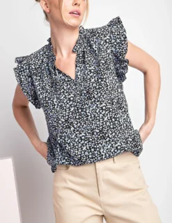 EE:Some Ruffle Sleeve Tie Neck Blouse