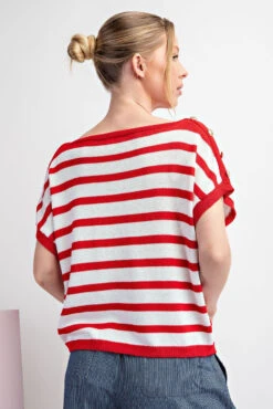 EE:Some Striped Button Shoulder Top -Fashion Clothing EE Some Striped Button Shoulder Top TOMATO 3 61908.1713811093