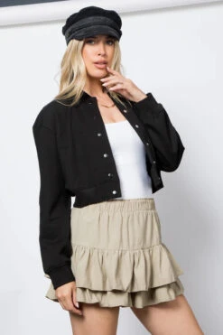 Fleece Cropped Bomber 7 Fleece Cropped Bomber -Fashion Clothing Fleece Cropped Bomber BLACK 2 10184.1710522516