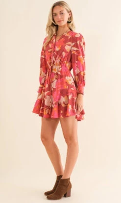 Cozy Co Floral Button Down Mini Dress -Fashion Clothing Floral Button Down Mini Dress BURGUNDY 2 73778.1710520851