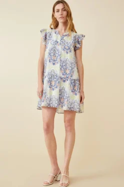 Hayden Textured Floral Mandala Print Dress -Fashion Clothing Hayden Textured Floral Mandala Print Dress BLUE 4 52606.1714678843