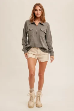 Hem & Thread Brushed Utility Pullover 9 Hem & Thread Brushed Utility Pullover -Fashion Clothing Hem Thread Brushed Utility Pullover CHARCOAL 4 38975.1718212777