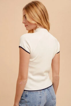 Hem & Thread Button Detail Mock Neck 8 Hem & Thread Button Detail Mock Neck -Fashion Clothing Hem Thread Button Detail Mock Neck ECRU 3 40402.1710445364