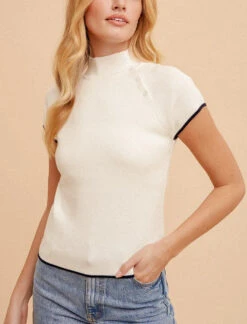 Hem & Thread Button Detail Mock Neck