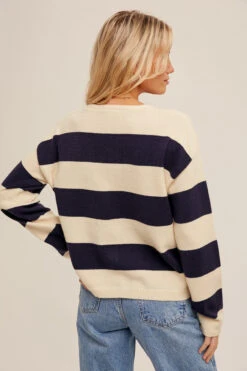 Hem & Thread Striped Boxy Cardigan - 35480 -Fashion Clothing Hem Thread Striped Boxy Cardigan 35480 NAVY 3 96142.1710444554