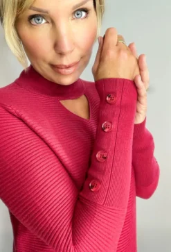 Keyhole Ribbed Sweater -Fashion Clothing Keyhole Ribbed Sweater RED 2 00656.1711556211