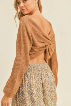 Knit Twist Back Sweater 7 Knit Twist Back Sweater -Fashion Clothing Knit Twist Back Sweater CAPPUCIN 3 16355.1710518059