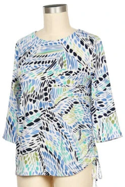 N Touch 3/4 Sleeve Geo Swirl Side Tie Top - 486B