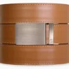 Light Brown Leather Ratchet Belt & Buckle Set - Brushed Silver
