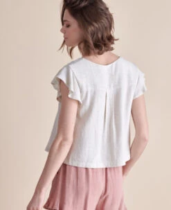 Linen Ruffle Sleeve Top -Fashion Clothing Linen Ruffle Sleeve Top NATURAL 2 61921.1710520762
