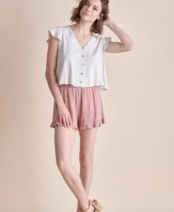 Linen Ruffle Sleeve Top -Fashion Clothing Linen Ruffle Sleeve Top NATURAL 3 82901.1710520763