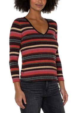 Liverpool 3/4 Sleeve Knit V-neck -Fashion Clothing Liverpool 3 4 Sleeve Knit V neck MULTI 2 20696.1711643762