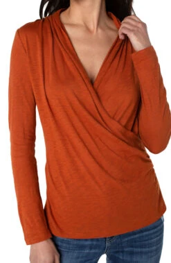 Liverpool Wrap Front Slub Knit Top -Fashion Clothing Liverpool Wrap Front Slub Knit Top HENNA 2 81262.1711643828