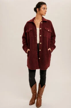 Long Sherpa Shacket -Fashion Clothing Long Sherpa Shacket MERLOT 4 35303.1710520216