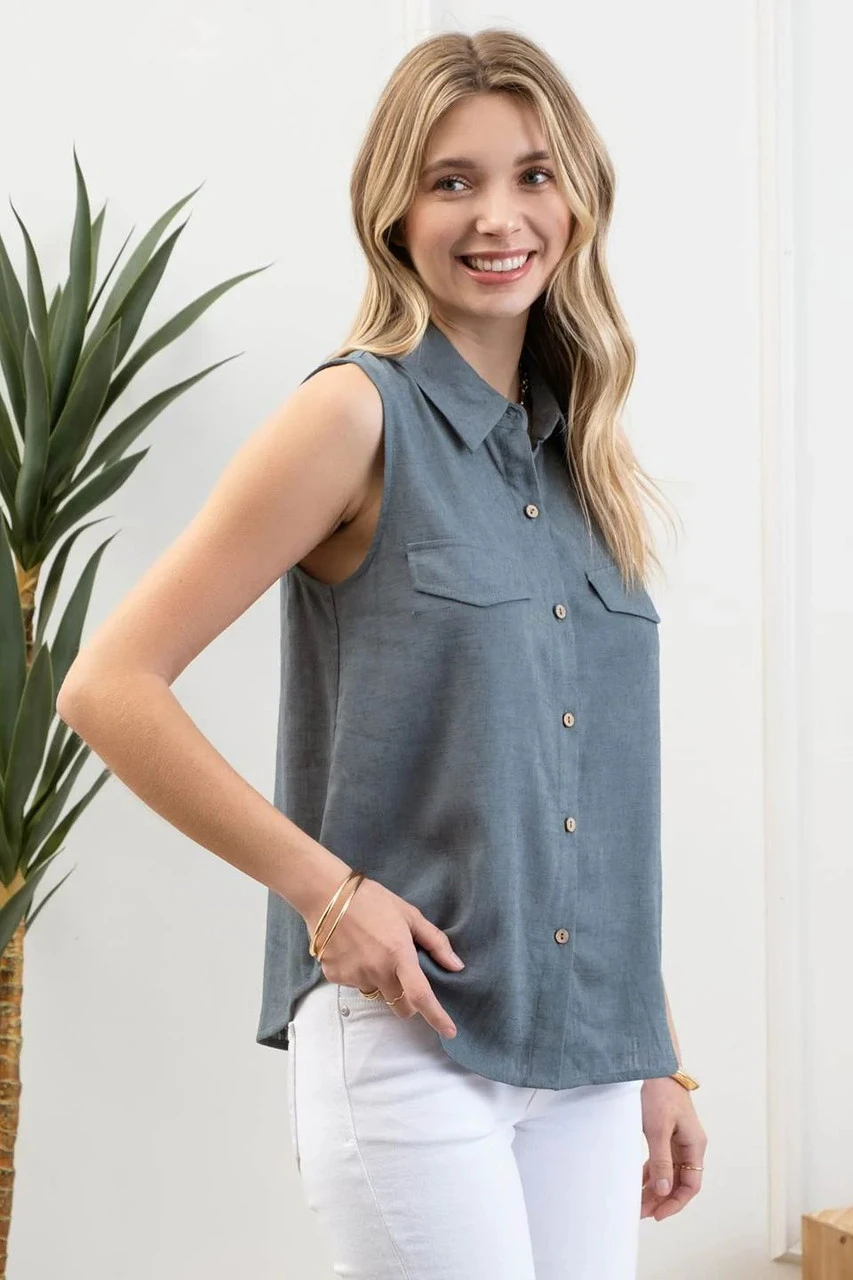 Mine Collared Button Down Sleeveless Top 3 Mine Collared Button Down Sleeveless Top - Image 3