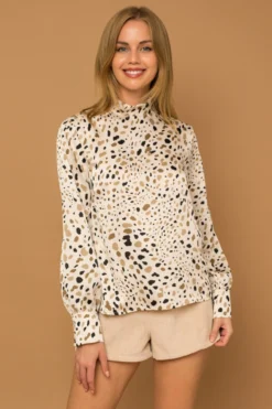 Mock Neck Abstract Print Top 9 Mock Neck Abstract Print Top -Fashion Clothing Mock Neck Abstract Print Top TAUPE 2 48371.1711565697