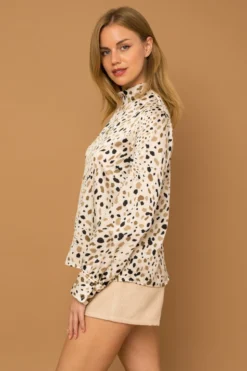 Mock Neck Abstract Print Top 10 Mock Neck Abstract Print Top -Fashion Clothing Mock Neck Abstract Print Top TAUPE 3 71751.1711565698