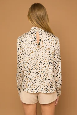 Mock Neck Abstract Print Top 11 Mock Neck Abstract Print Top -Fashion Clothing Mock Neck Abstract Print Top TAUPE 4 81664.1711565698