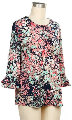 N Touch 3/4 Ruffle Sleeve Print Top - 456B