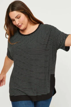 Plus Ribbed Stripe Top 6 Plus Ribbed Stripe Top -Fashion Clothing Plus Ribbed Stripe Top BLACK 2 21555.1710517845