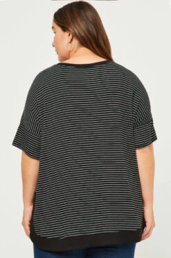 Plus Ribbed Stripe Top 7 Plus Ribbed Stripe Top -Fashion Clothing Plus Ribbed Stripe Top BLACK 3 21822.1710517845