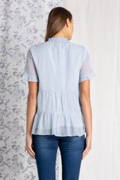 Polagram Swiss Dot Tiered Blouse -Fashion Clothing Polagram Swiss Dot Tiered Blouse LTBLUE 3 51143.1711641296