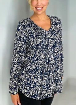 Printed Pintuck Blouse