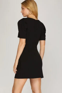Puff Sleeve Dress 7 Puff Sleeve Dress -Fashion Clothing Puff Sleeve Dress BLACK 2 56926.1710522699