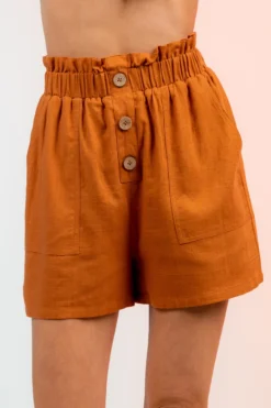 Ruffled Waist 3-Button Mini Shorts -Fashion Clothing Ruffled Waist 3 Button Mini Shorts CAMEL 1 39869.1711494170