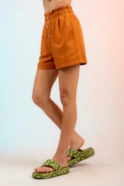 Ruffled Waist 3-Button Mini Shorts -Fashion Clothing Ruffled Waist 3 Button Mini Shorts CAMEL 2 29338.1711494172