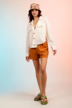 Ruffled Waist 3-Button Mini Shorts -Fashion Clothing Ruffled Waist 3 Button Mini Shorts CAMEL 4 22804.1711494173