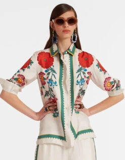 Boy Shirt Dragonflower Placée Multicolor In Silk Twill