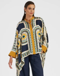 Foulard Shirt Mudejar Placée Blue In Silk Twill -Fashion Clothing SHI0059SIL006MUD01 BU03 2