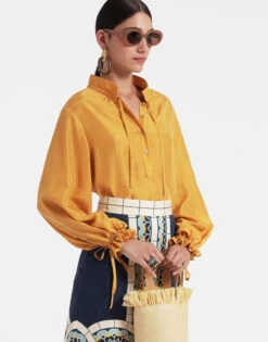 Shirt And Sassy Solid Gold In Washed Silk -Fashion Clothing SHI0061SIL016SOLID YE05 4