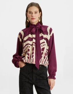 Cerere Blouse Fans Placée Purple In Crepe De Chine