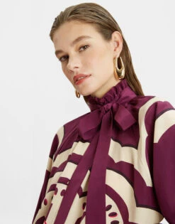 Cerere Blouse Fans Placée Purple In Crepe De Chine -Fashion Clothing SHI0086CRE002FAN03 PU01 2