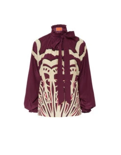 Cerere Blouse Fans Placée Purple In Crepe De Chine -Fashion Clothing SHI0086CRE002FAN03 PU01 5