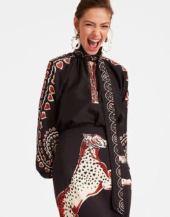 Cerere Blouse Gattopardo Placée Black In Silk Voile