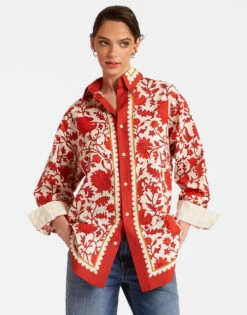 Better Than Your Boyfriend's Shirt Dragonflower Placée Red In Summer Poplin