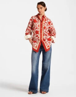 Better Than Your Boyfriend's Shirt Dragonflower Placée Red In Summer Poplin -Fashion Clothing SHI0092COT039DRE05 RE01 2