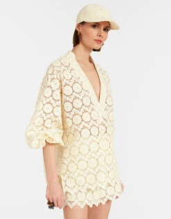 Jackie Shirt Evil Eye Ivory In Macrame