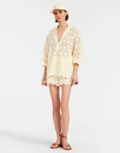 Jackie Shirt Evil Eye Ivory In Macrame -Fashion Clothing SHI0093EMB032EVI01 WH04 2