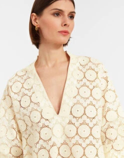 Jackie Shirt Evil Eye Ivory In Macrame -Fashion Clothing SHI0093EMB032EVI01 WH04 3