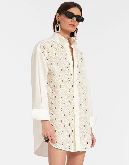 Lacey Better Than Your Boyfriend's Shirt Solid Ivory In Sangallo 2 Lacey Better Than Your Boyfriend's Shirt Solid Ivory In Sangallo - Image 2