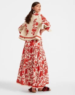 Big Skirt Dragonflower Red In Silk Voile