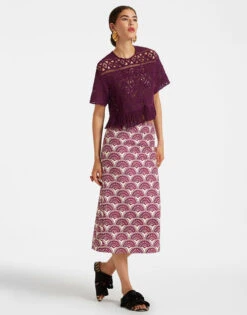 Pencil Skirt Fans Purple In Shot Cotton