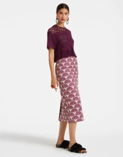 Pencil Skirt Fans Purple In Shot Cotton -Fashion Clothing SKI0011COT005FAN01 PU01 3